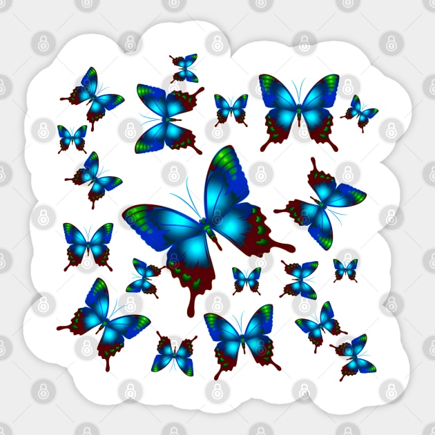 Morpho Butterfly Wings in Royal Aqua Blue Sticker by Nisuris Art